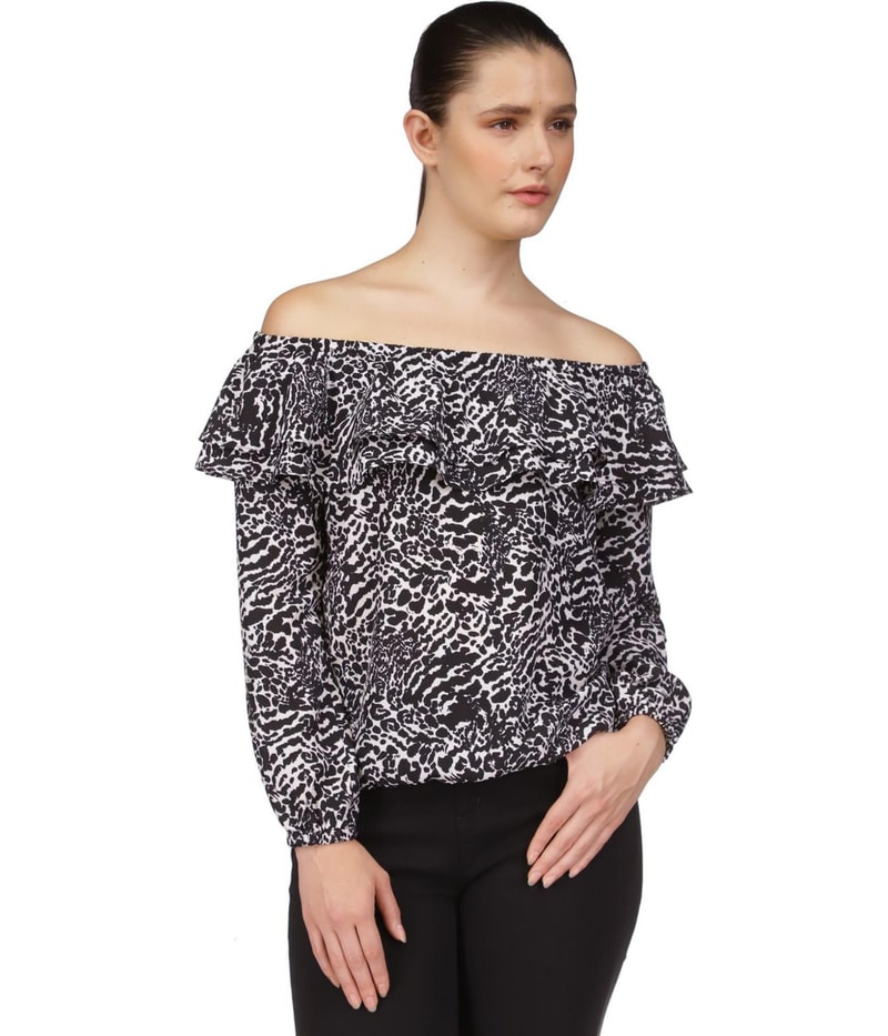Michael Kors Womens Animal Print Off the Shoulder Blouse