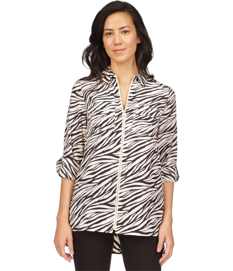 Michael Kors Womens Animal-Print Button Down Blouse