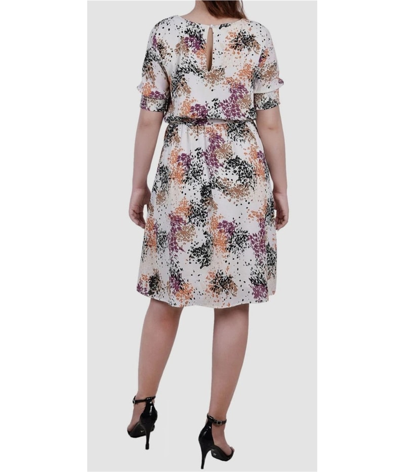 NY Collection Womens Belted Pebble Crepe Fit & Flare Dress