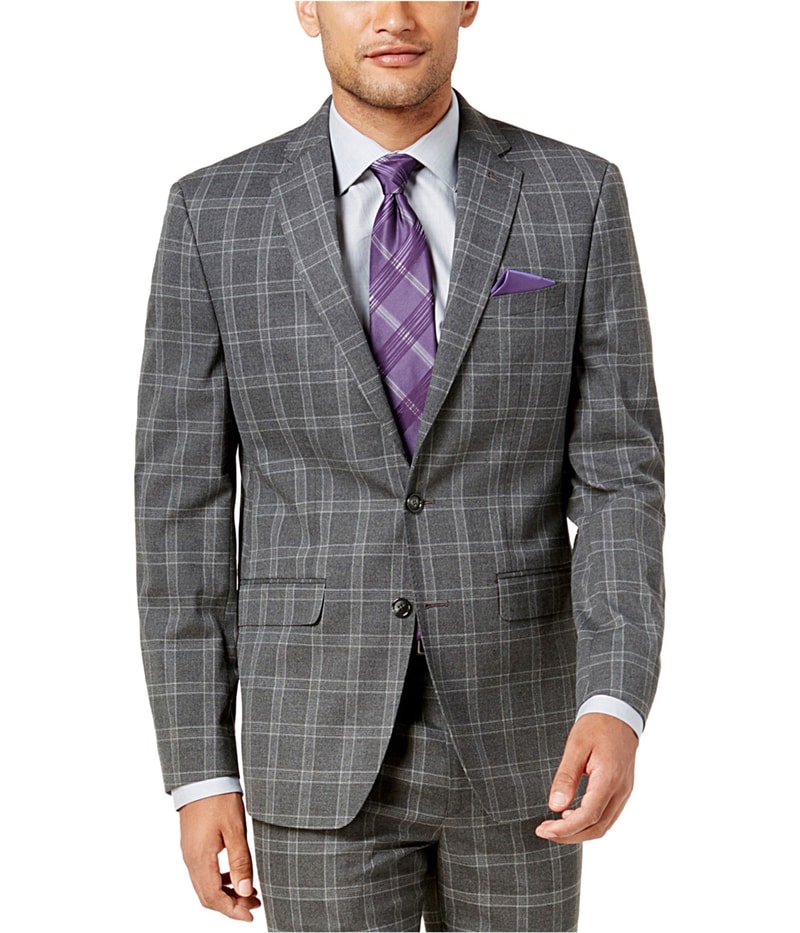 Sean John Mens Windowpane Two Button Blazer Jacket