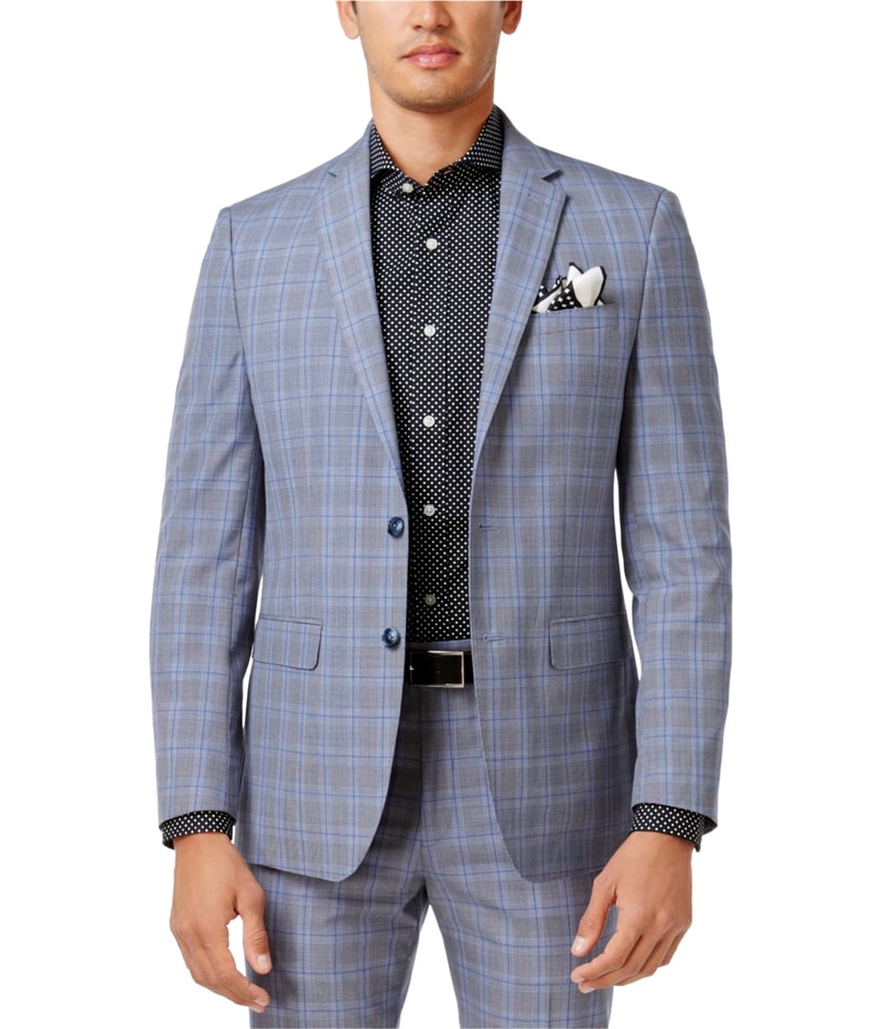 Sean John Mens Plaid Two Button Blazer Jacket