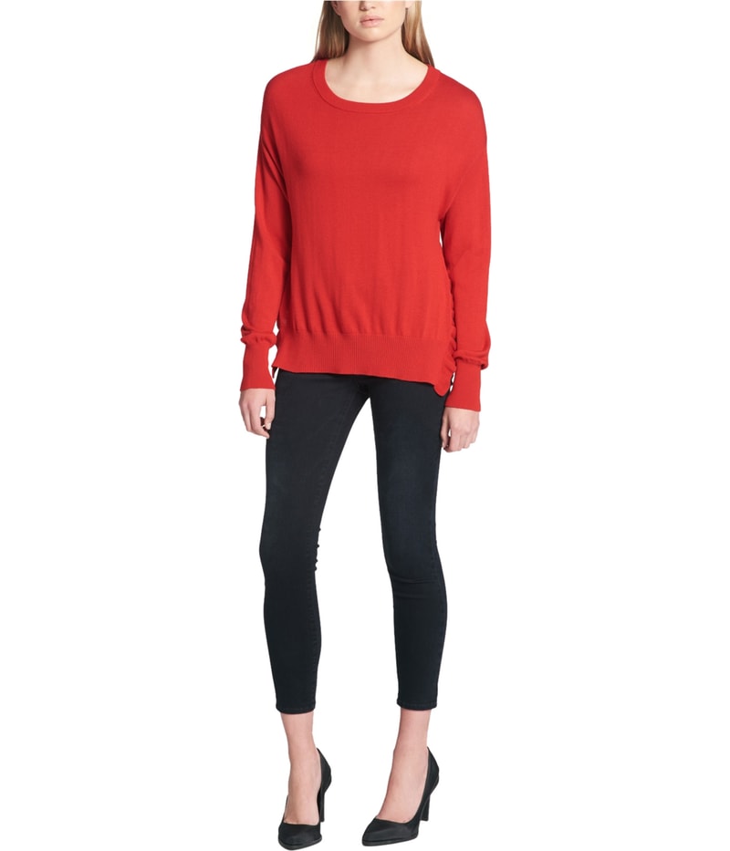 DKNY Womens Ruffled Vented Knit Sweater