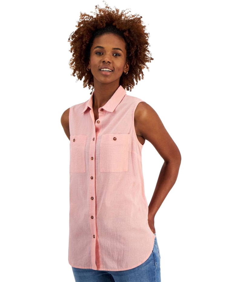 Nautica Womens Solid Button Up Shirt