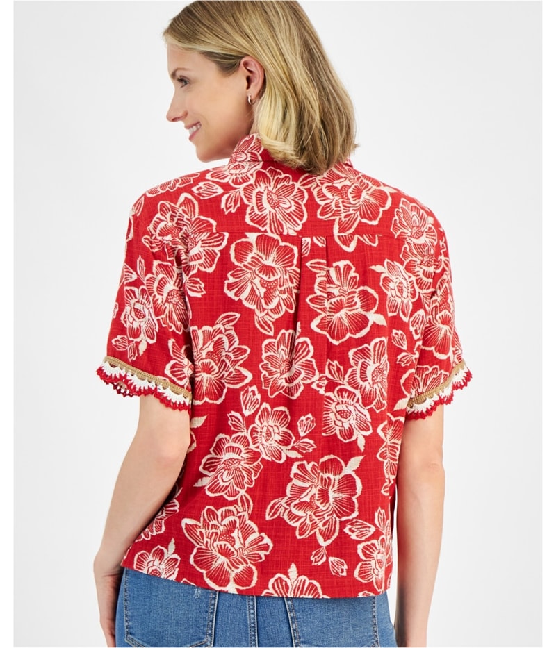Nautica Womens Crochet-Trim Button Up Shirt