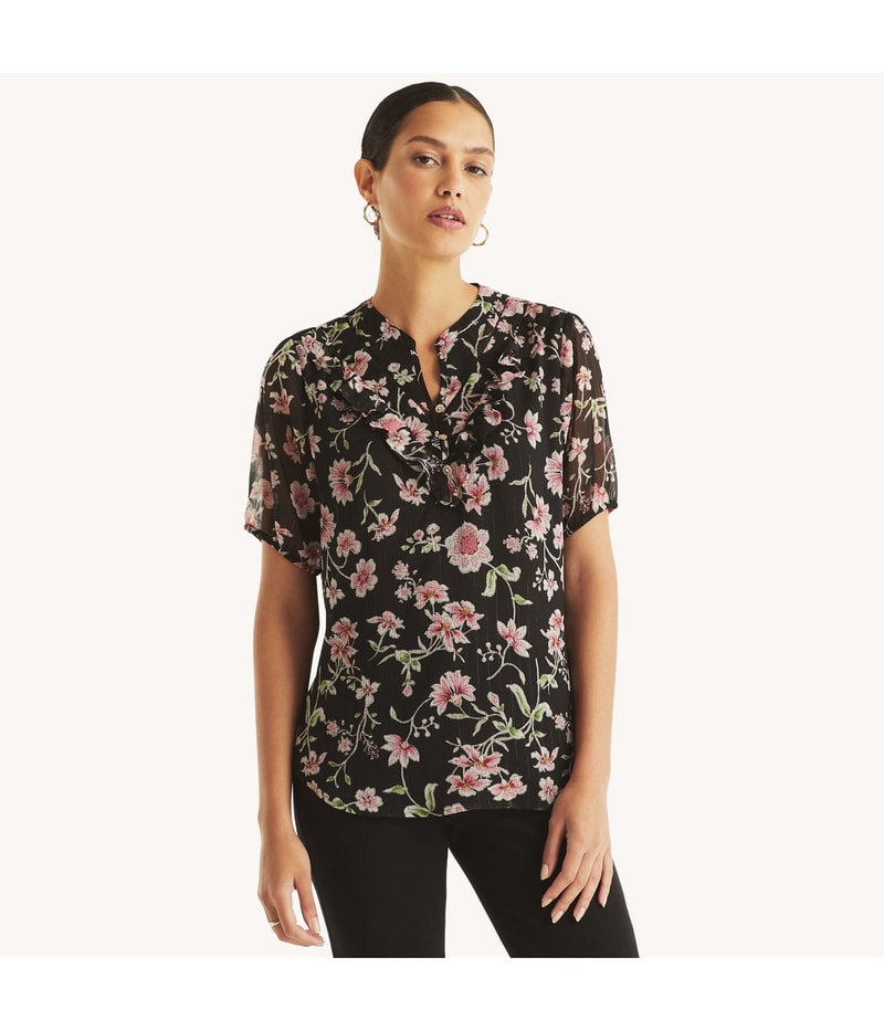 Nautica Womens Printed Ruffled Blouse