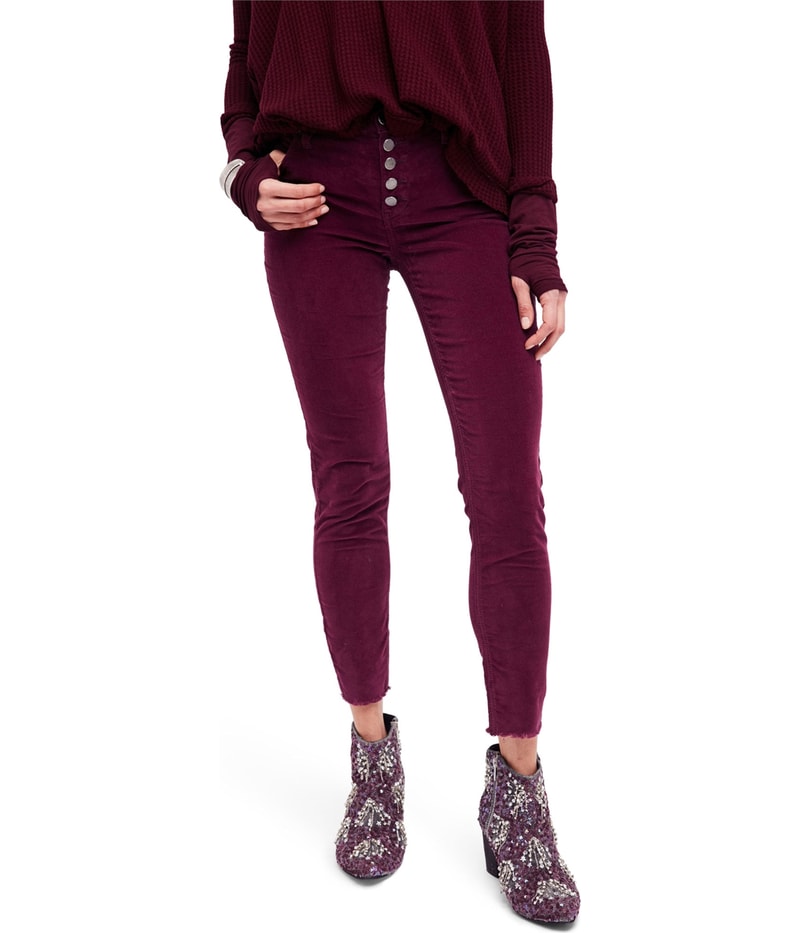 Free People Womens Raw-Edge Cord Tapered Cropped Capri Casual Pants