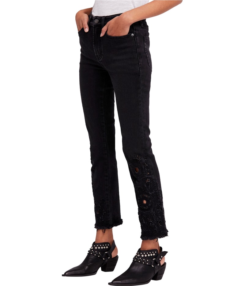Free People Womens Cutwork Cigarette Tapered Skinny Jeans