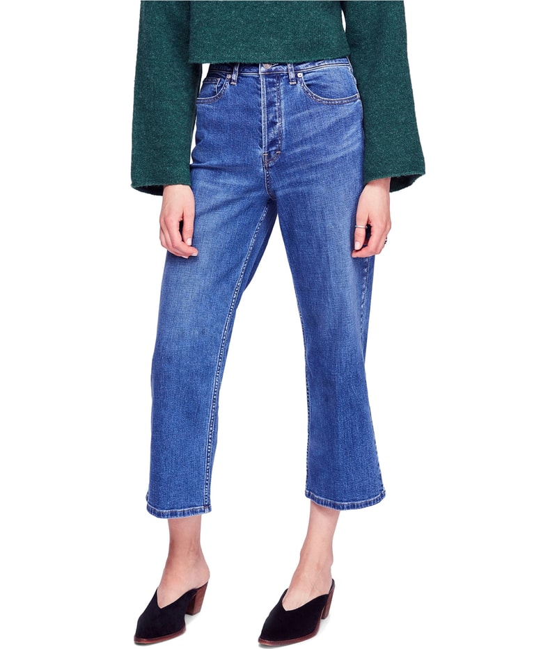 Free People Womens Solid Wide Leg Regular Cropped Jeans