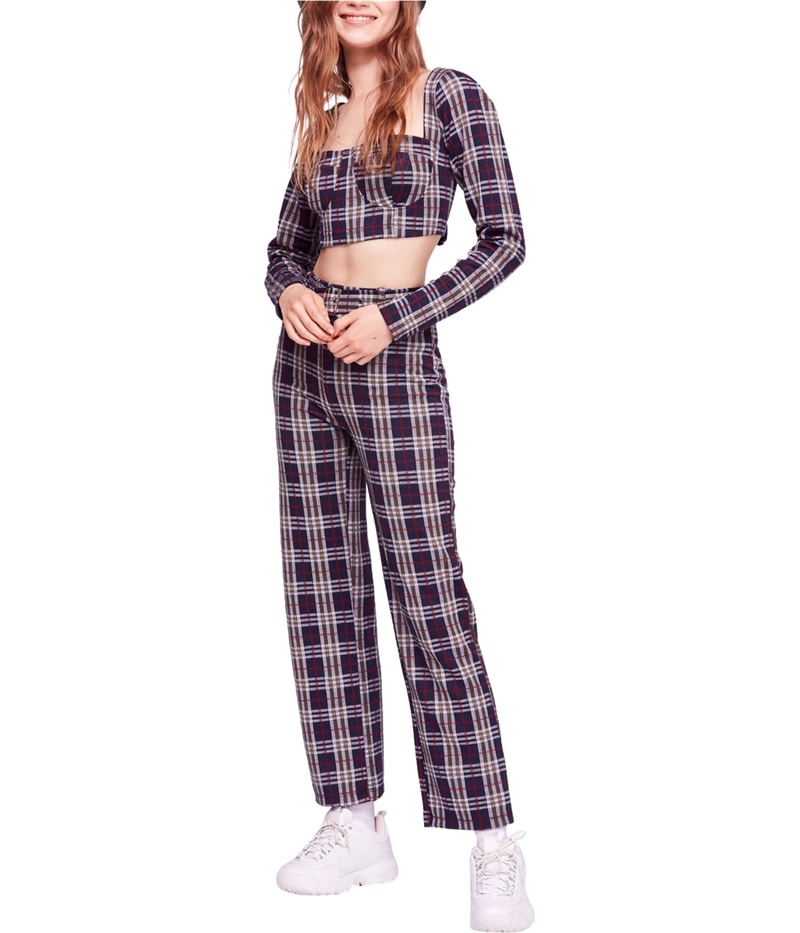 Free People Womens Modern Love Plaid Crop Top Blouse