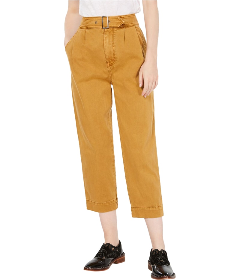 Free People Womens Belt-Waist Tapered Cropped Capri Casual Pants