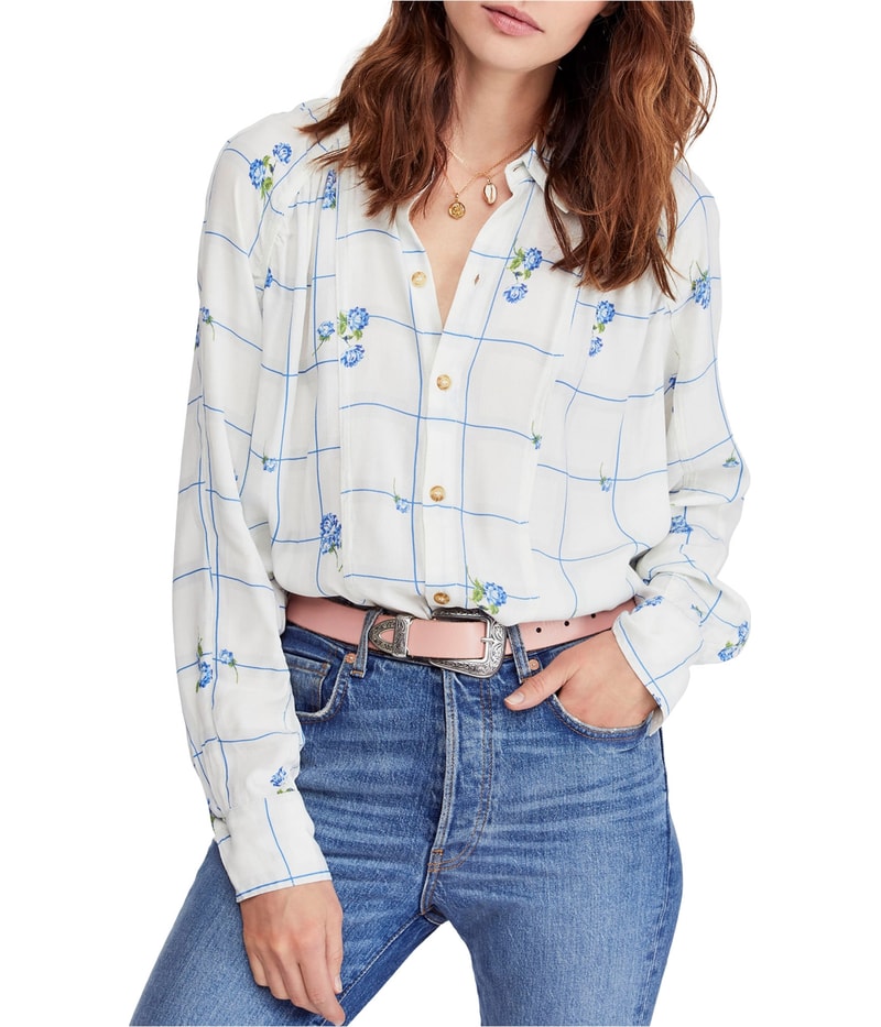 Free People Womens Window To My Heart Button Down Blouse