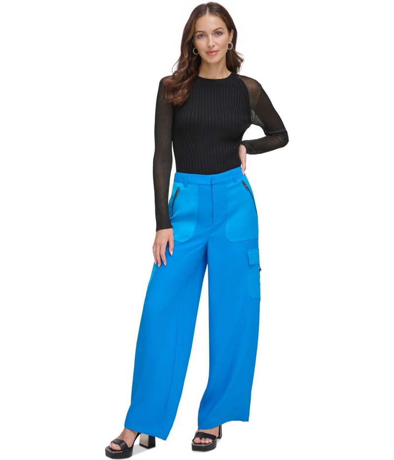 DKNY Womens Solid Cargo Straight Leg Casual Pants