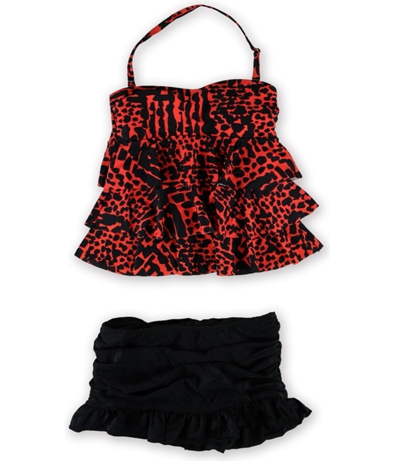 Island Escape Womens Tiered Ruffled Skirtini 2 Piece Bandeau