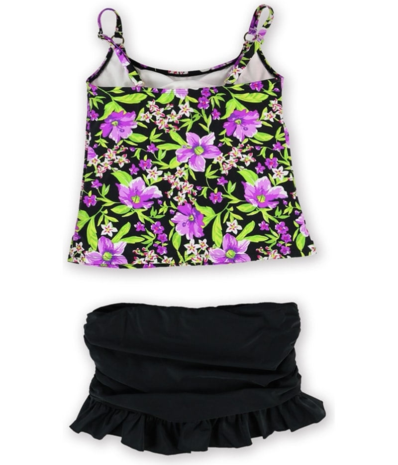 Island Escape Womens Floral Ruffled Skirtini 2 Piece Tankini