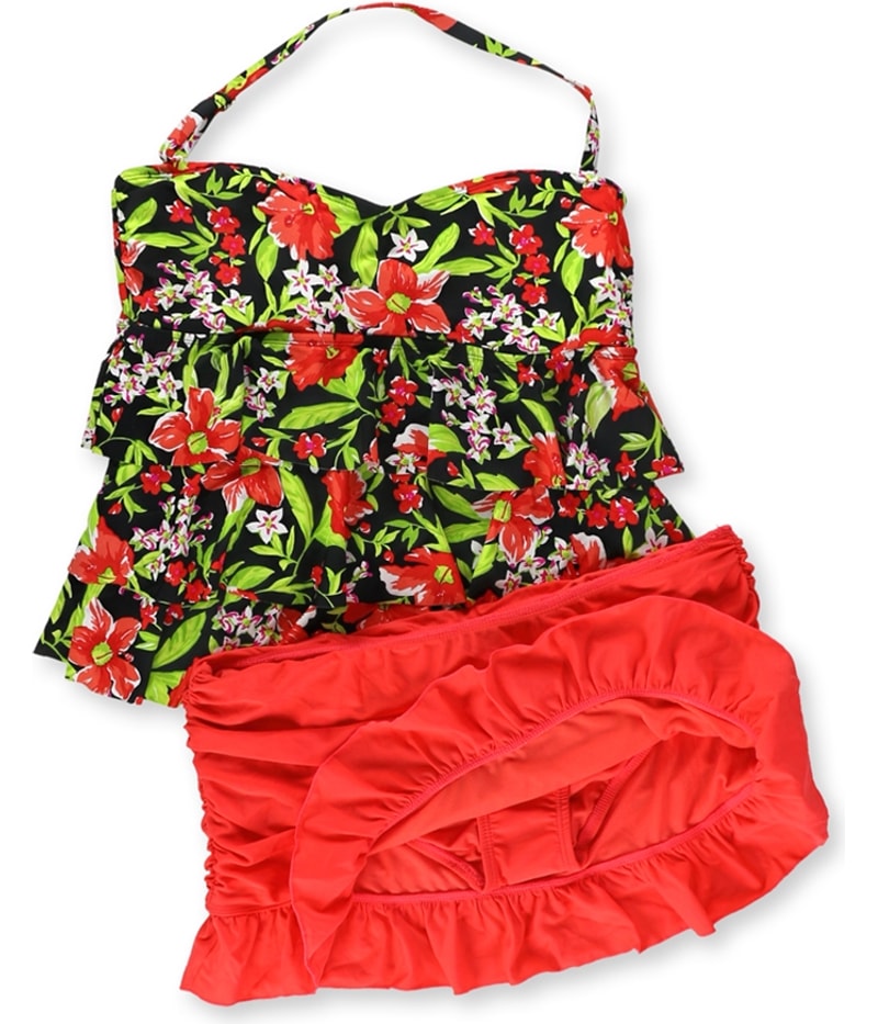 Island Escape Womens Tiered Ruffle 2 Piece Bikini