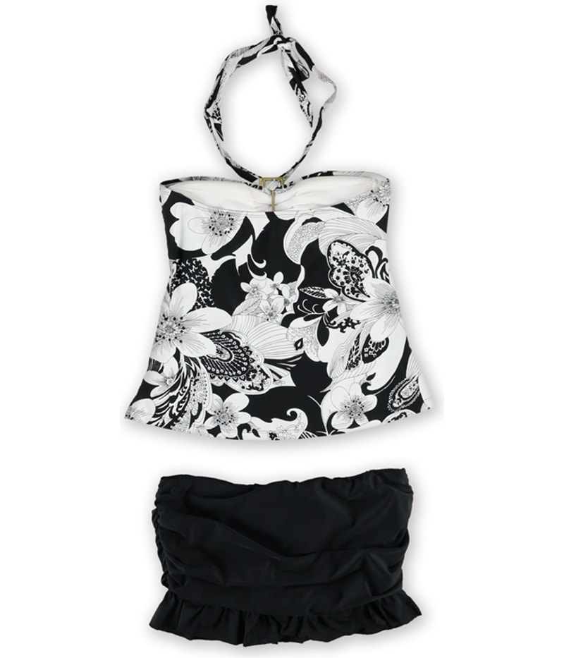 Island Escape Womens Print Ruffle Skirtini 2 Piece Bandeau
