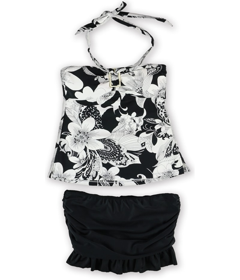 Island Escape Womens Print Ruffle Skirtini 2 Piece Bandeau