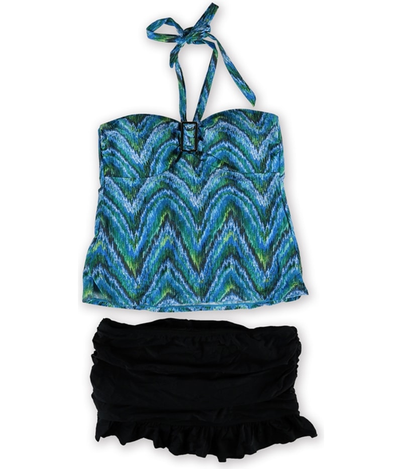 Island Escape Womens Patterned Ruffled Skirtini 2 Piece Bandeau