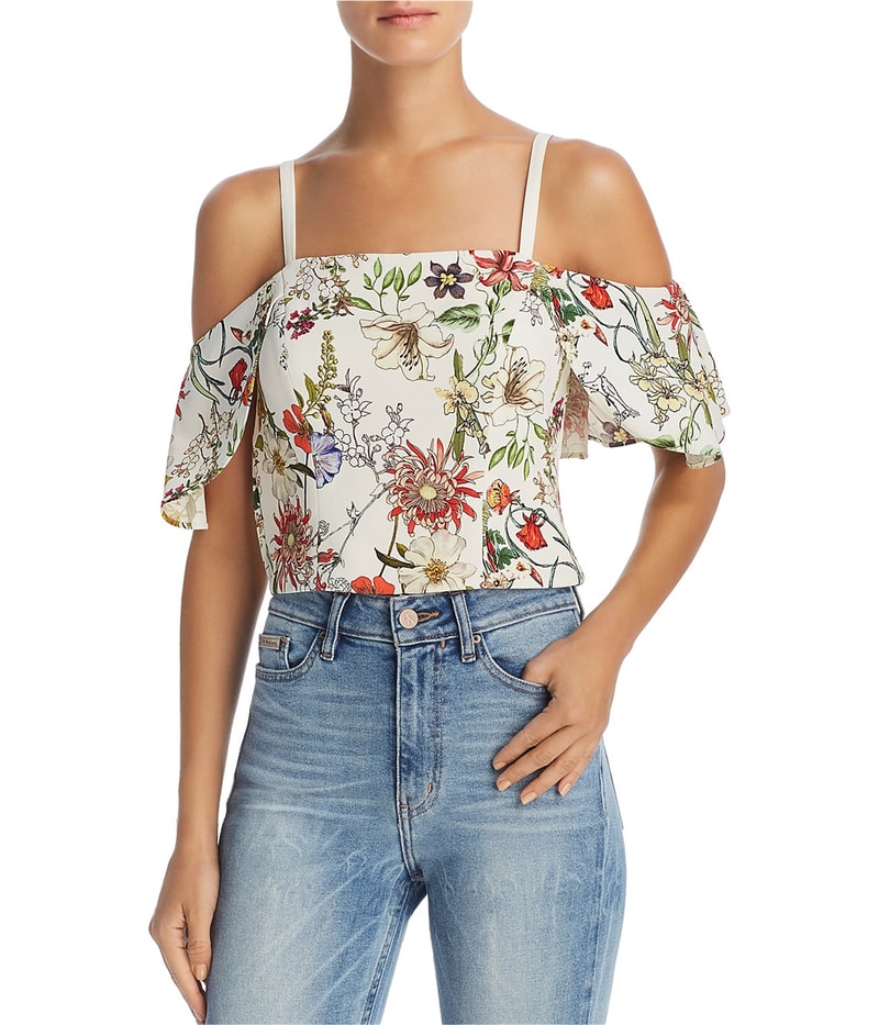 Parker Womens Floral Print Cold Shoulder Blouse