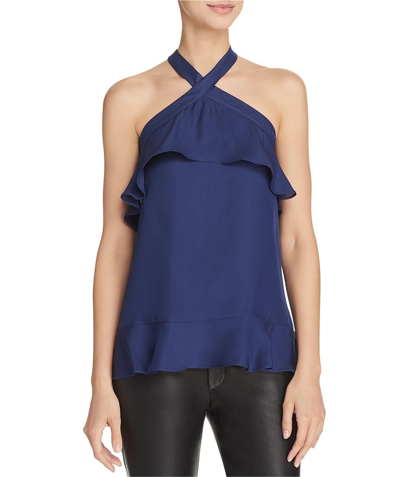 Parker Womens Nashley Ruffle Halter Top Shirt