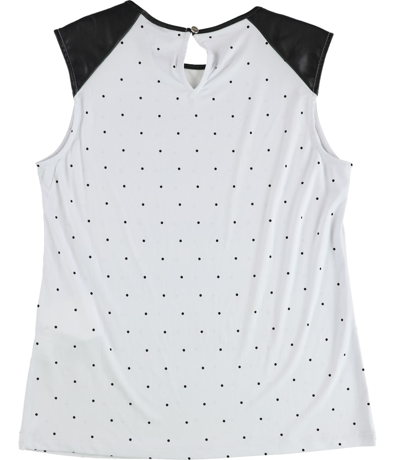 DKNY Womens Faux Leather Trim Shell Blouse
