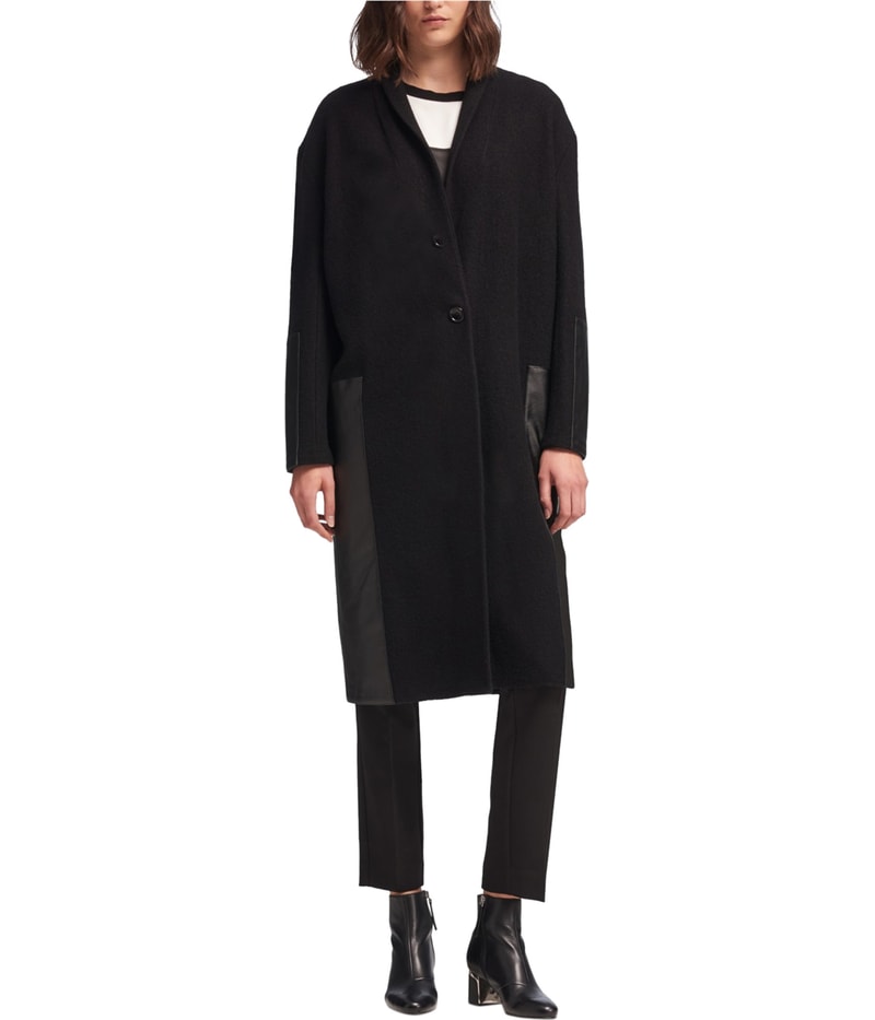 DKNY Womens Faux-Leather Trim Coat