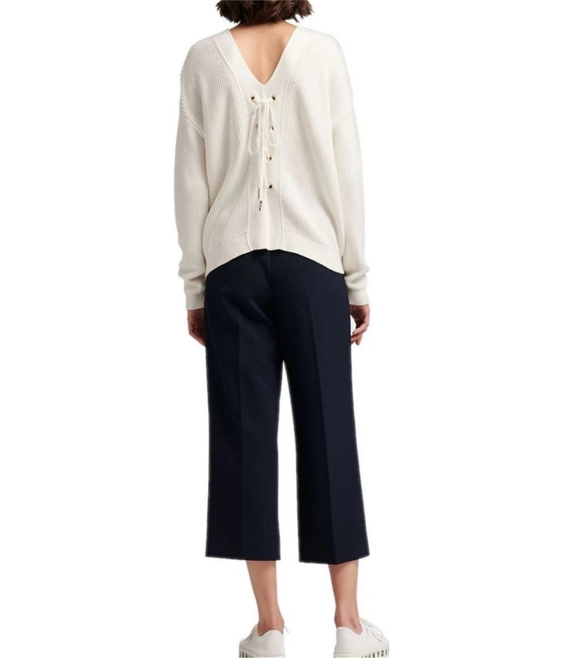 DKNY Womens Lace-Up Back Pullover Sweater