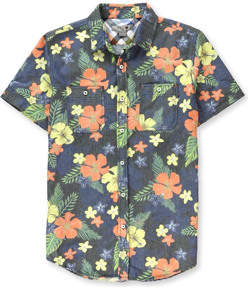 Red X Mens Denim Tropical Button Up Shirt