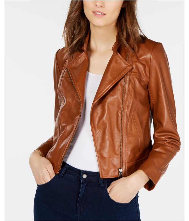 Michael Kors Womens Leather Motorcycle Jacket