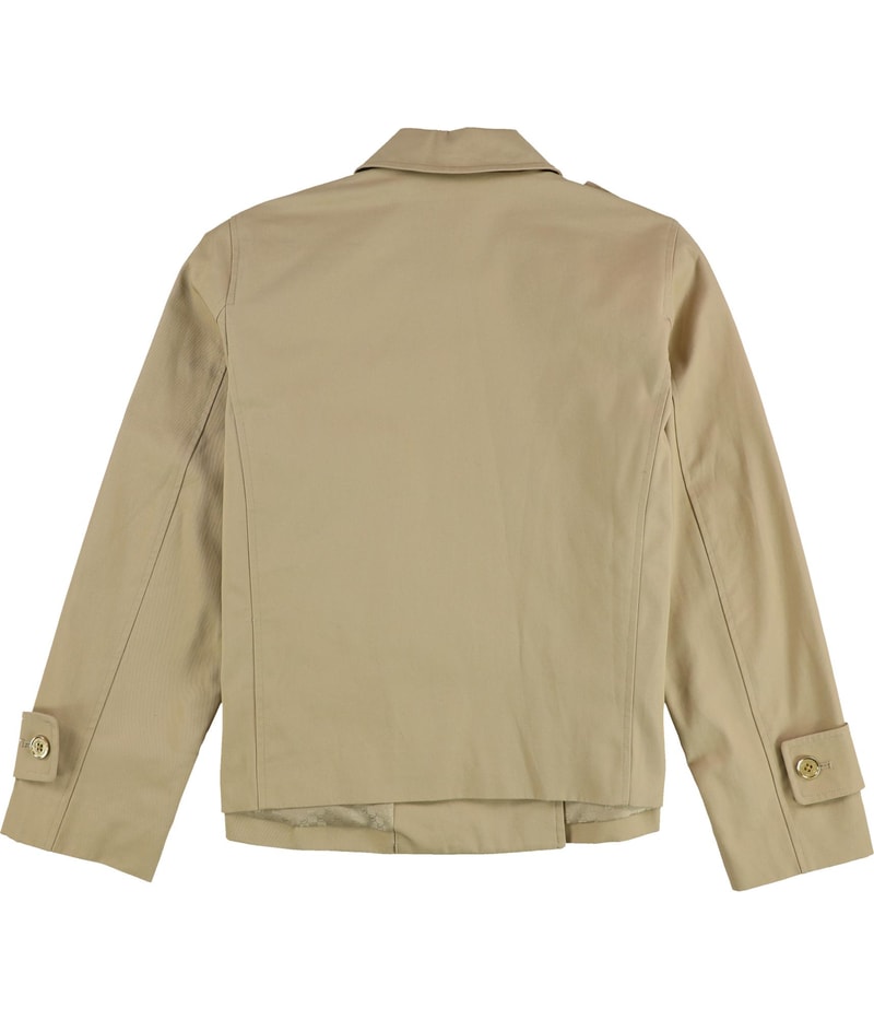 Michael Kors Womens Solid Twill Cropped Pea Coat in Khaki, image 2 of 2