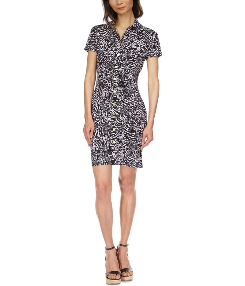 Michael Kors Womens Animal Print Snap Front Mini Dress