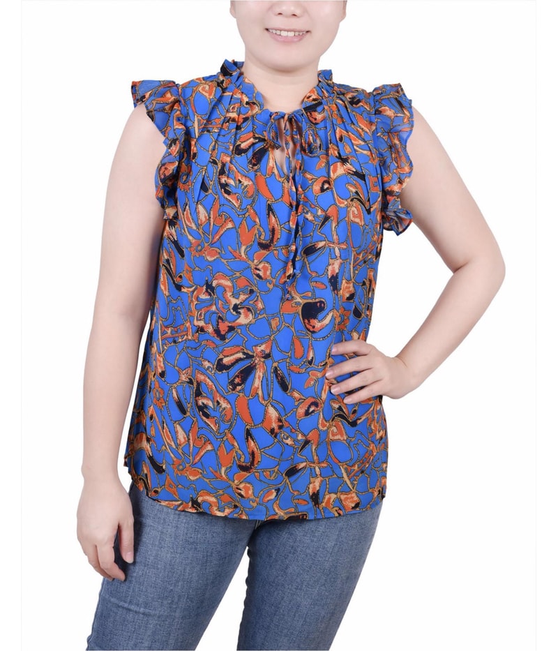 NY Collection Womens Tie Closure Ruffled Blouse