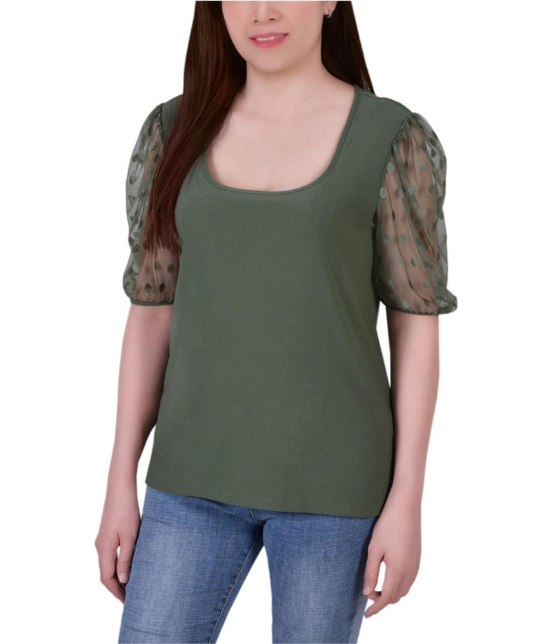 NY Collection Womens Mesh Dot Knit Blouse