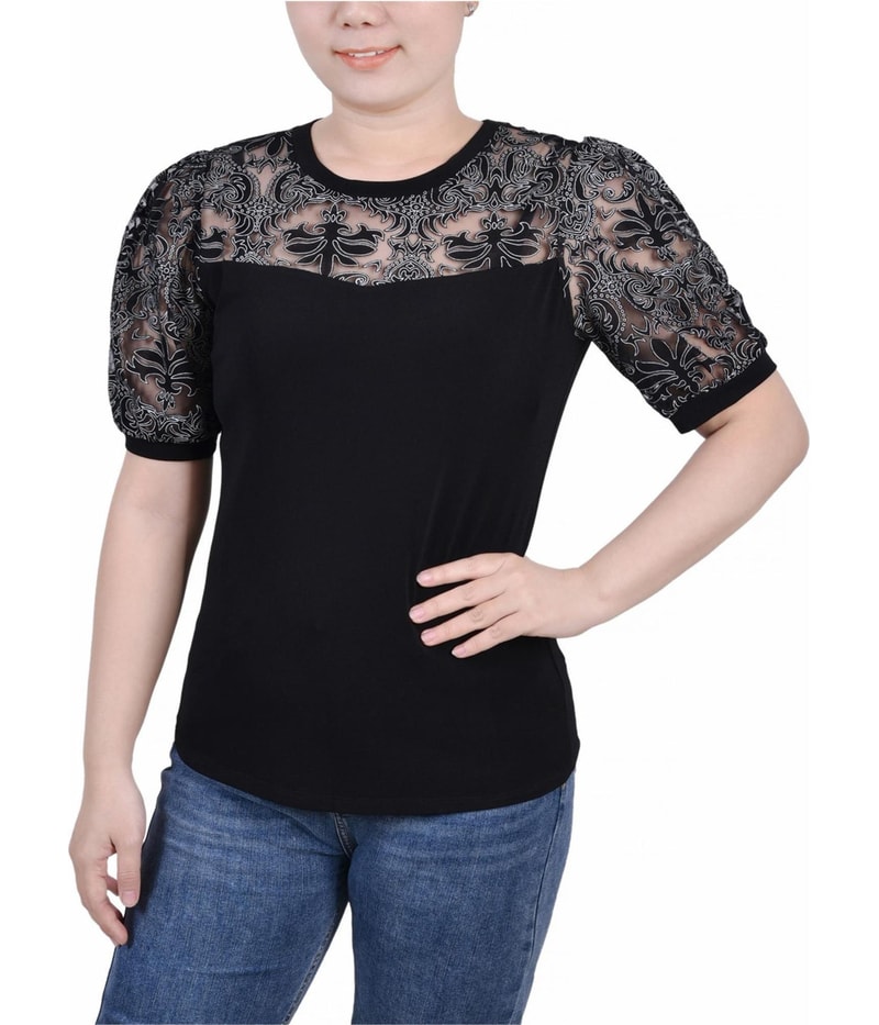 NY Collection Womens Crepe Knit Blouse