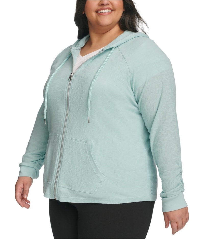 Calvin Klein Womens Ruched-Sleeve Hoodie Sweatshirt
