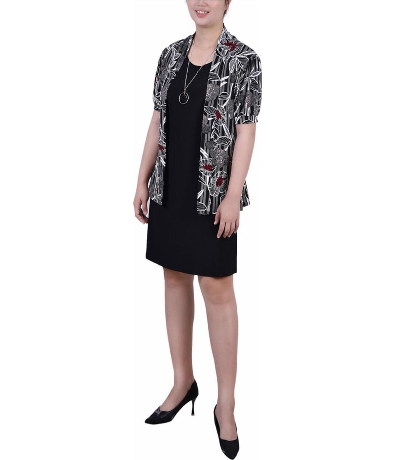 NY Collection Womens Solid A-line Dress