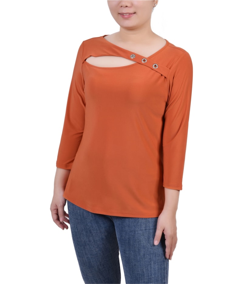 NY Collection Womens Cutout Knit Blouse