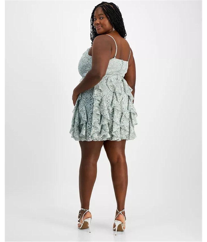 pear culture Womens Petal Lace Ruffle Fit & Flare Dress