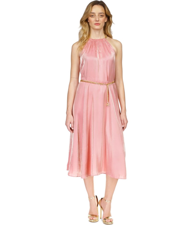Michael Kors Womens Chain Belt Midi Dress