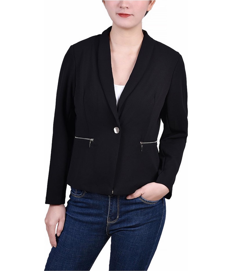 NY Collection Womens Cropped Crepe Jacket
