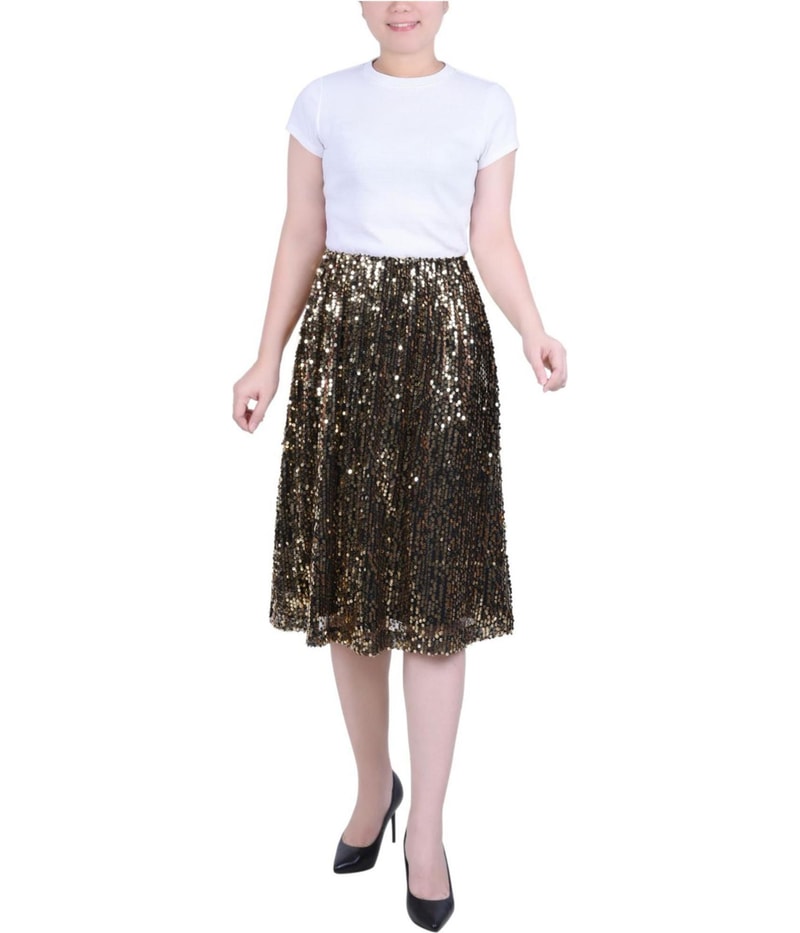 NY Collection Womens Sequined Midi Skirt
