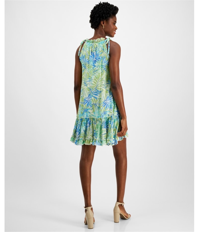 Robbie Bee Womens Shoulder Tie Ruffled Dress