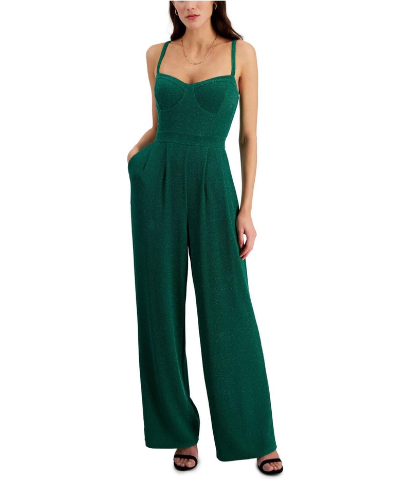 Rachel Roy Womens Metallic Seamed Jumpsuit