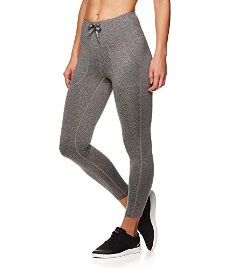 Reebok Womens Momentum Capri Tapered Compression Cropped Mom Athletic Pants in Gray, view 2