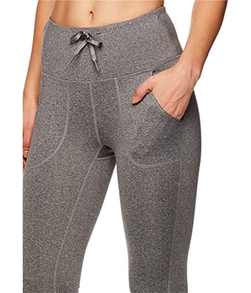 Reebok Womens Momentum Capri Tapered Compression Cropped Mom Athletic Pants in Gray, view 4