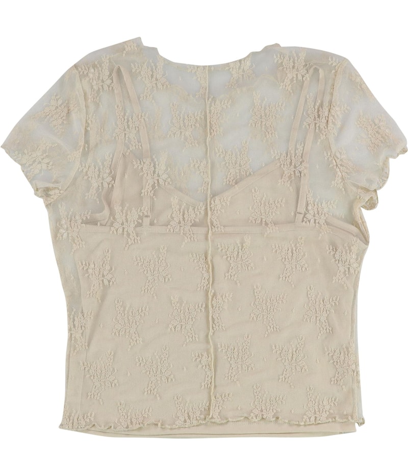 Ultra Flirt Womens Mesh Over Embellished T-Shirt in Beige, view 2