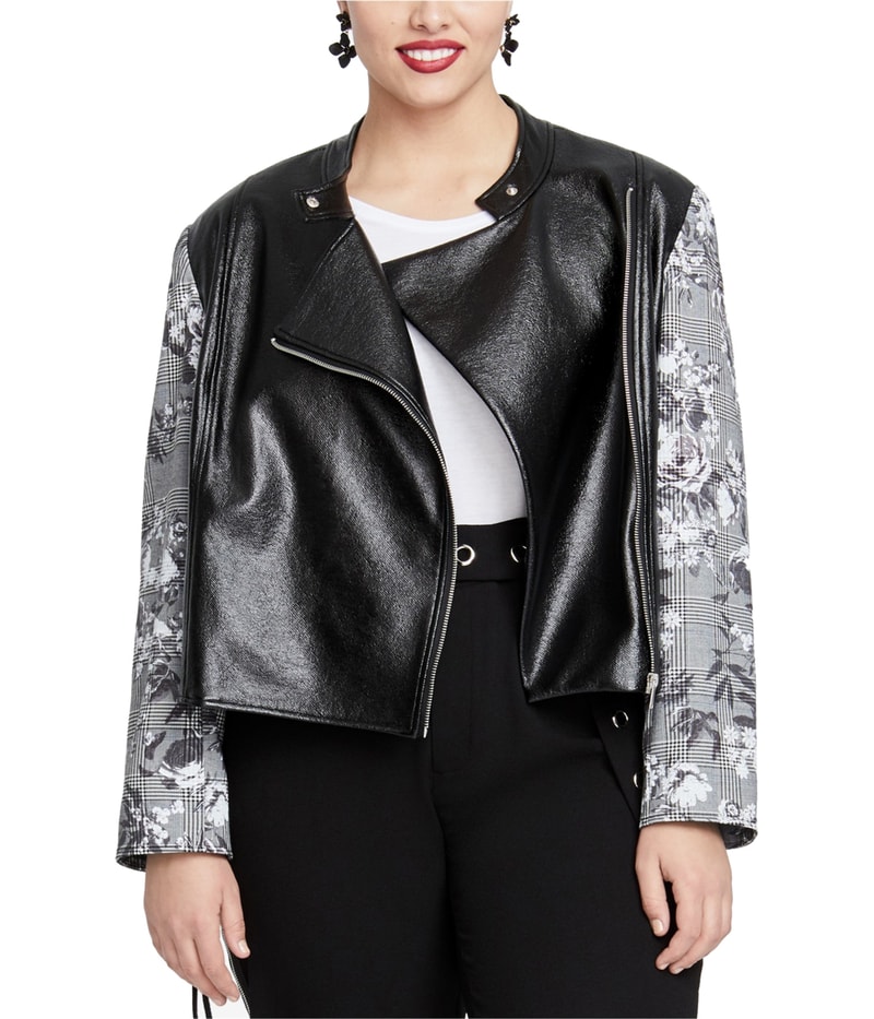 Rachel Roy Womens Faux-Leather Motorcycle Jacket