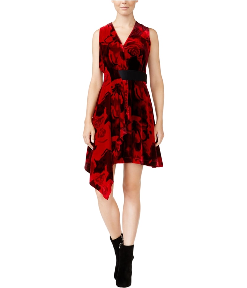 Rachel Roy Womens Draped velvet Fit & Flare A-line Dress