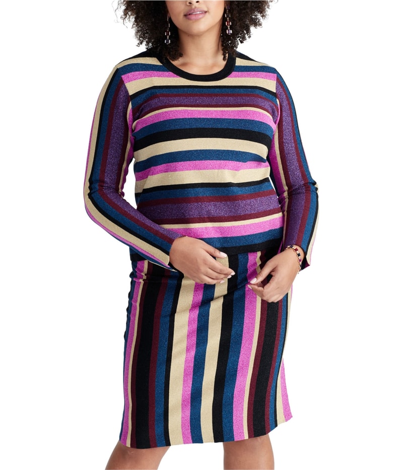 Rachel Roy Womens Metallic Striped Pullover Sweater