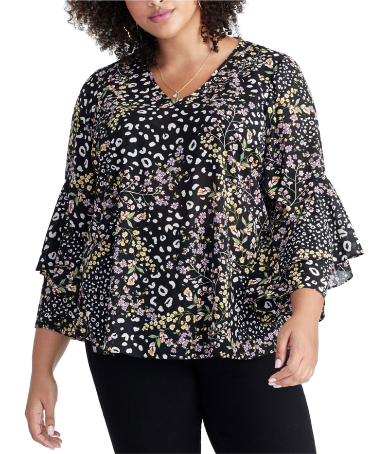 Rachel Roy Womens Floral Ruffled Blouse